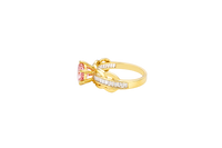14KT Gold Ring Women's Round Pink 6 Prong Center CZ Scallop Border Baguette Band