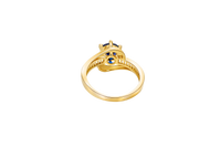 14KT Gold Ring Women's Round Navy Blue CZ Center Stone and Single Row White CZ Baguettes with "S" Band