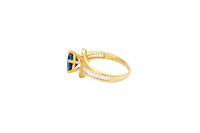 14KT Gold Ring Women's Round Navy Blue CZ Center Stone and Single Row White CZ Baguettes with "S" Band