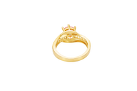 14KT Gold Ring Women's Round Pink CZ Center Stone and Single Row White CZ Baguettes with "S" Band