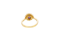 14KT Gold Ring Women's Round Purple Center CZ with Round Double CZ Border Plain Band