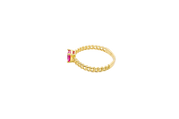 14KT Gold Ring Women's Round Red 4 Prong Center Stone with Chino Band