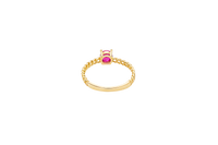 14KT Gold Ring Women's Round Red 4 Prong Center Stone with Chino Band