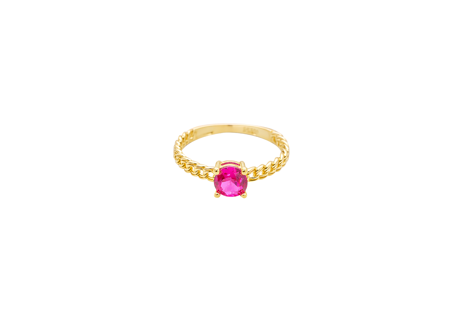 14KT Gold Ring Women's Round Red 4 Prong Center Stone with Chino Band