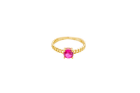 14KT Gold Ring Women's Round Red 4 Prong Center Stone with Chino Band