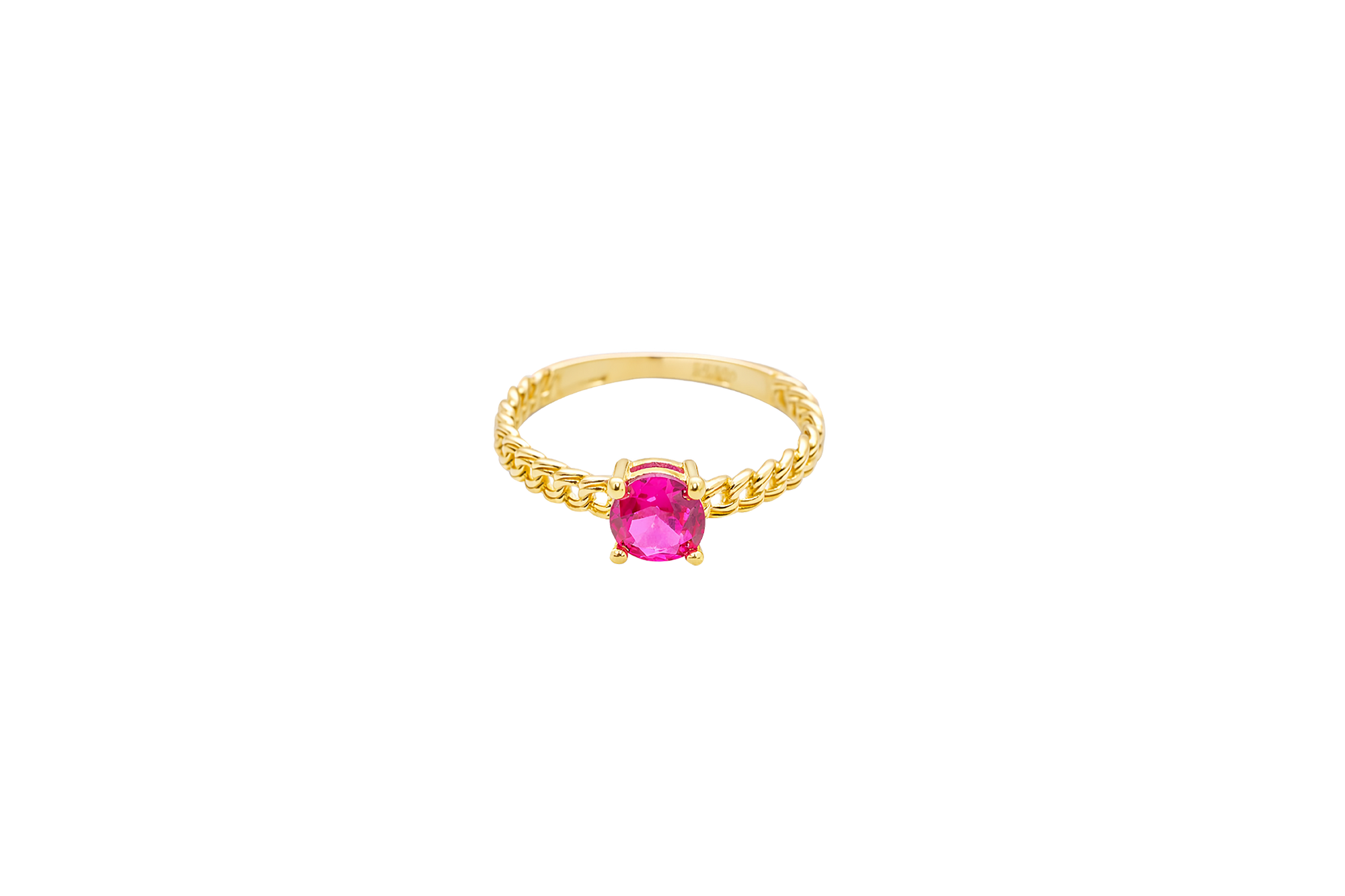 14KT Gold Ring Women's Round Red 4 Prong Center Stone with Chino Band