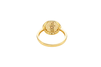 14KT Gold Ring Women's Two Tone  St. Jude Coin Center White CZ Stones Background Edge with White CZ Stone Band