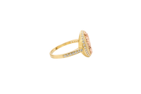 14KT Gold Ring Women's Two Tone  St. Jude Coin Center White CZ Stones Background Edge with White CZ Stone Band