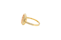 14KT Gold Ring Women's Two Tone  St. Jude Coin Center White CZ Stones Background Edge with White CZ Stone Band