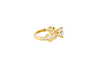 14KT Gold Ring Women's Round White 6 Prong Center CZ Scallop Border Baguette Band
