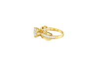 14KT Gold Ring Women's Round White 6 Prong Center CZ Scallop Border Baguette Band