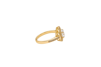 14KT Gold Ring Women's Flower White CZ Stone Center with White CZ Stones Hexagon Petal Border and Band