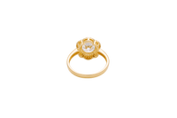 14KT Gold Ring Women's Flower White CZ Stone Center with White CZ Stones Hexagon Petal Border and Band