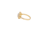 14KT Gold Ring Women's Flower White CZ Stone Center with White CZ Stones Hexagon Petal Border and Band