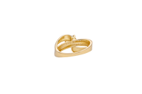 14KT Gold Ring Women's Round White CZ Center Stone Double White CZ Stone Band with Plain "S" Ribbon