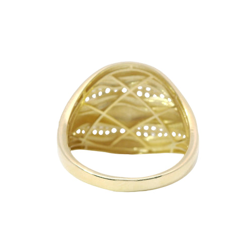 14KT Gold Ring Women's Seven Row Wavy Band with Alternating Plain/ White CZ Stone Rows