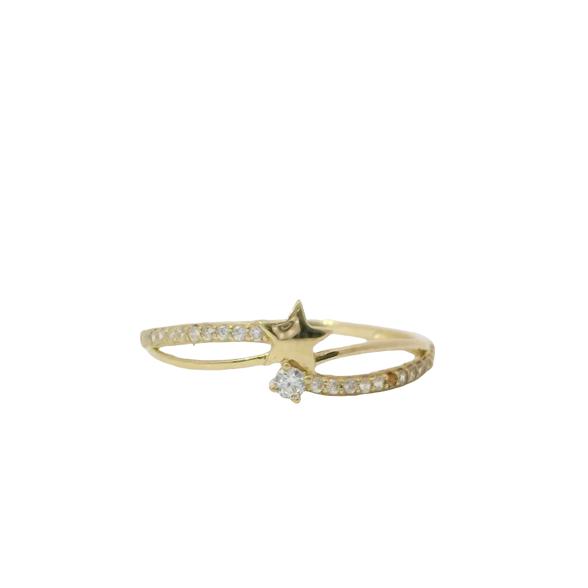 14KT Gold Ring Women's Shooting Star Split White CZ Stone Bypass Band