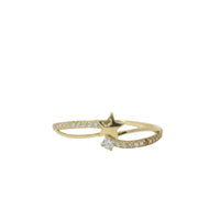 14KT Gold Ring Women's Shooting Star Split White CZ Stone Bypass Band