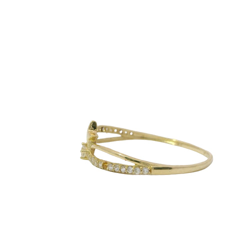 14KT Gold Ring Women's Shooting Star Split White CZ Stone Bypass Band