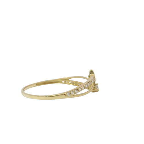 14KT Gold Ring Women's Shooting Star Split White CZ Stone Bypass Band