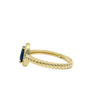 14KT Gold Ring Women's Navy Blue Pear Shape Center CZ Stone White CZ Stones Border Plain Rope Band