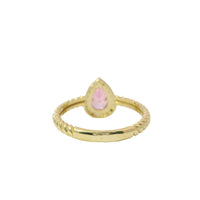 14KT Gold Ring Women's Pink Pear Shape Center CZ Stone White CZ Stones Border Plain Rope Band