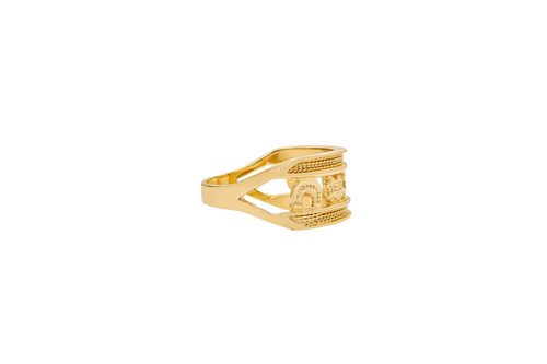 14KT Gold Ring Women's Split Band Good Luck Horseshoe Flower Elephant "13" Center Plain Split Band