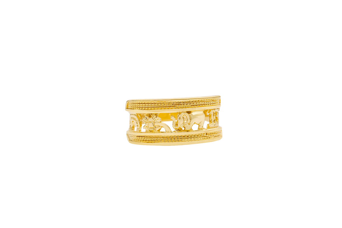 14KT Gold Ring Women's Split Band Good Luck Horseshoe Flower Elephant "13" Center Plain Split Band