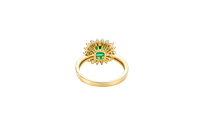 14KT Gold Ring Women's Square Dark Green Center Double Round White CZ Border Plain Band