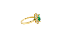14KT Gold Ring Women's Square Dark Green Center Double Round White CZ Border Plain Band