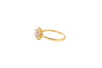 14KT Gold Ring Women's Flower Square Pink Center with White CZ Stone Petals Border Plain Band