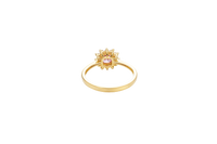 14KT Gold Ring Women's Flower Square Pink Center with White CZ Stone Petals Border Plain Band