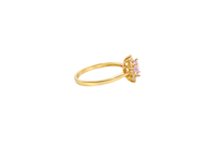 14KT Gold Ring Women's Flower Square Pink Center with White CZ Stone Petals Border Plain Band