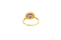 14KT Gold Ring Women's Square Purple Center CZ Double White CZ Border Plain Band