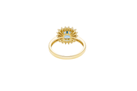 14KT Gold Ring Women's Square Turquoise Center CZ with Round Double CZ Border Plain Band