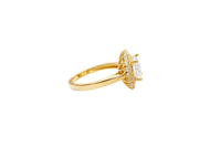 14KT Gold Ring Women's Square White Center CZ with Round Double CZ Border Plain Band