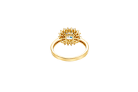 14KT Gold Ring Women's Square White Center CZ with Round Double CZ Border Plain Band