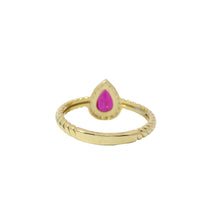 14KT Gold Ring Women's Red Pear Shape Center CZ Stone White CZ Stones Border Plain Rope Band