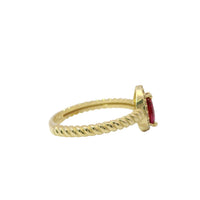 14KT Gold Ring Women's Red Pear Shape Center CZ Stone White CZ Stones Border Plain Rope Band