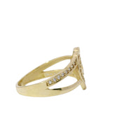 14KT Gold Ring Women's Stacked Double Open Hearts with Split White CZ Stones Borders and Split Band