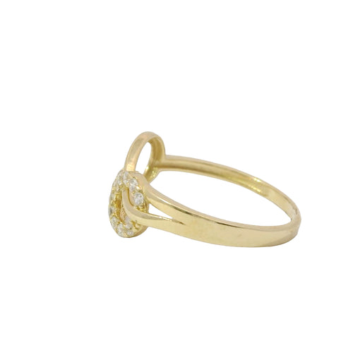 14KT Gold Ring Women's Stacked Infinity Loops One White CZ Stone One Plain