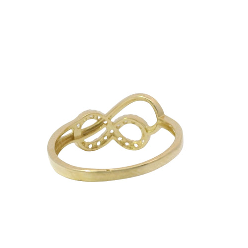 14KT Gold Ring Women's Stacked Infinity Loops One White CZ Stone One Plain