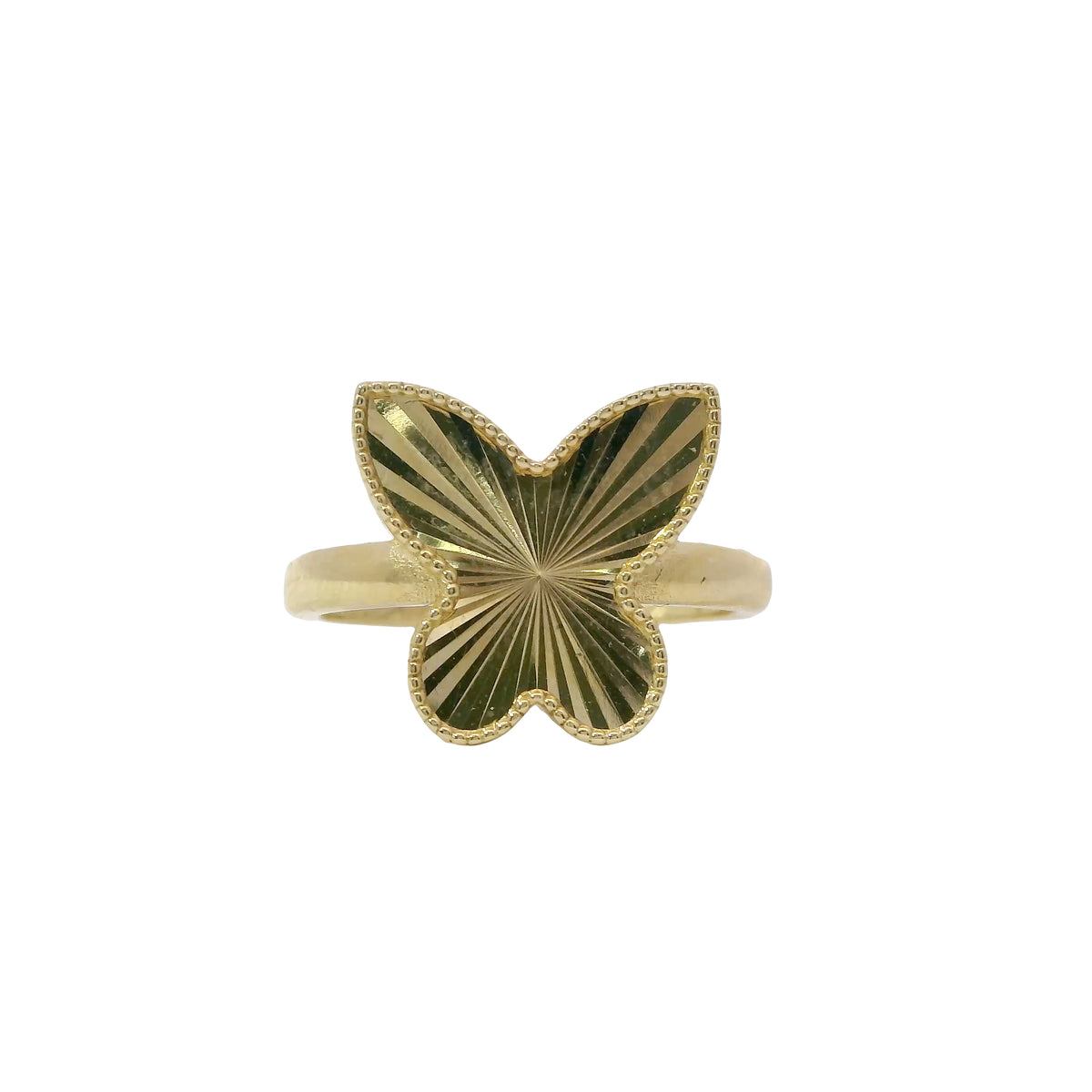 14KT Gold Ring Women's Sunray Butterfly Dotted Border Plain Band