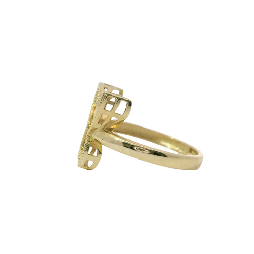 14KT Gold Ring Women's Sunray Butterfly Dotted Border Plain Band