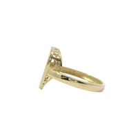 14KT Gold Ring Women's Sunray Heart Dotted Border Plain Band