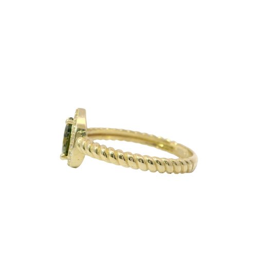 14KT Gold Ring Women's Yellow Pear Shape Center CZ Stone White CZ Stones Border Plain Rope Band