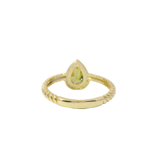 14KT Gold Ring Women's Yellow Pear Shape Center CZ Stone White CZ Stones Border Plain Rope Band