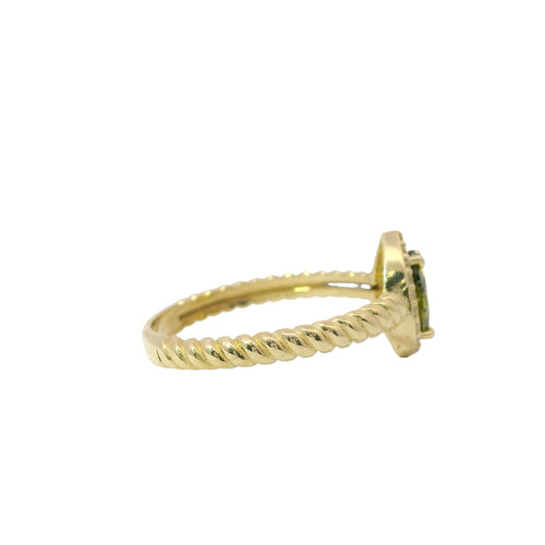 14KT Gold Ring Women's Yellow Pear Shape Center CZ Stone White CZ Stones Border Plain Rope Band