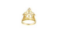 14KT Gold Ring Women's Quincenaera "15" Tall Infinity Loop Tiara 8 White CZ Stones with White CZ Stones Band