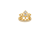 14KT Gold Ring Women's Quincenaera "15" Tall Infinity Loop Tiara 8 White CZ Stones with White CZ Stones Band